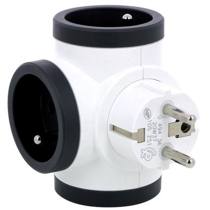 Legrand 049436 - Rotirajući razdelnik utičnica 3Z Tip E bela/crna