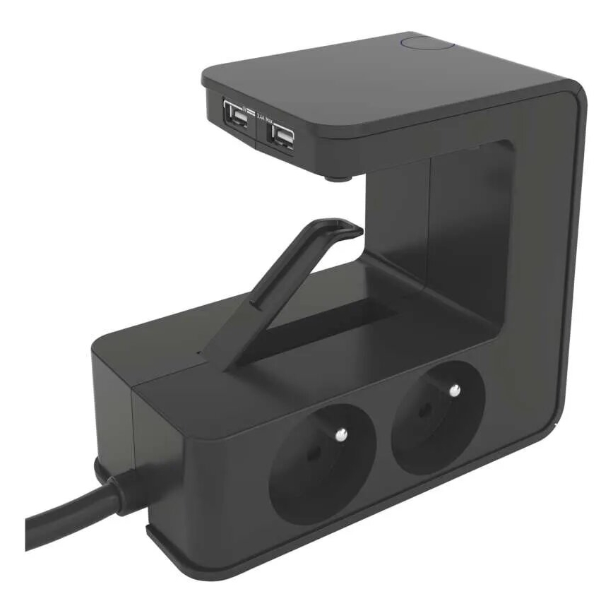 Legrand 050412 - Produžni kabl sa prekidačem za montažu na radnu ploču stola 4Z Tip E + 2x USB-A 1,5m crna