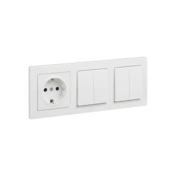 Legrand - 2x dvostruki serijski prekidač br. 5 i kućna SCHUKO utičnica sa ramom SUNO 250V bela