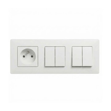 Legrand - 2x dvostruki serijski prekidač br. 5 i kućna utičnica sa okvirom NILOE STEP 250V bela