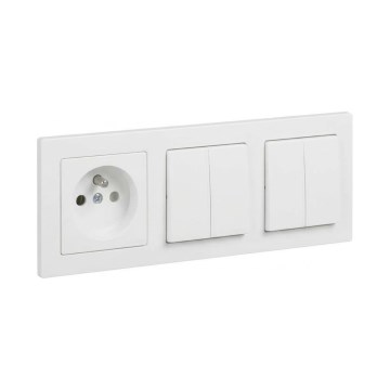 Legrand - 2x dvostruki serijski prekidač br. 5 i kućna utičnica sa ramom SUNO 250V bela