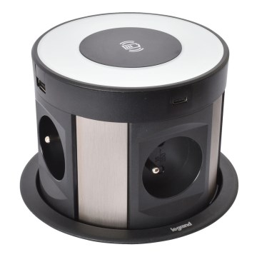 Legrand 654981 - Stubni razvodnik za radnu ploču stola 4x 230 V + 2x USB-A + 2x USB-C + bežično punjenje