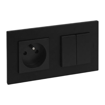 Legrand - Dupli stepenišni prekidač 6+6 i kućna utičnica sa ramom NILOE STEP 250V crna