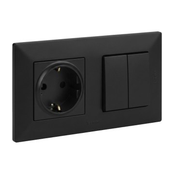 Legrand - Dvojni prekidač za stepenište 6+6 i kućna SCHUKO utičnica sa okvirom NILOE STEP 250V crna