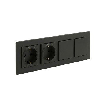 Legrand - Dvostruka kućna SCHUKO utičnica i dvostruki jednopolni prekidač br. 1 sa okvirom NILOE STEP 250V crna