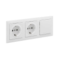 Legrand - Dvostruka kućna SCHUKO utičnica i jednopolni prekidač br. 1 sa okvirom SUNO 250V bela