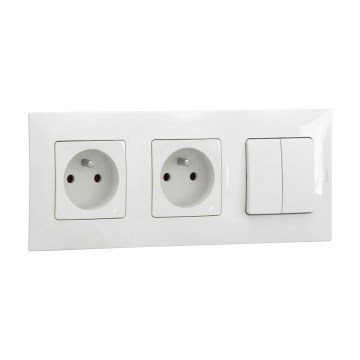 Legrand - Dvostruka kućna utičnica i dvostruki serijski prekidač br. 5 sa okvirom NILOE 250V bela