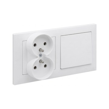 Legrand - Dvostruka kućna utičnica i jednopolni prekidač br. 1 sa ramom SUNO 250V bela