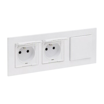 Legrand - Dvostruka spoljna kućna utičnica i jednopolni prekidač br. 1 sa okvirom NILOE STEP 250V bela