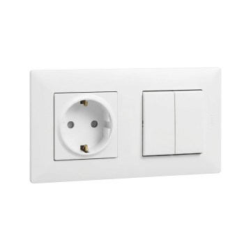 Legrand - Kućna SCHUKO utičnica i dvostruki serijski prekidač br. 5 sa okvirom NILOE STEP 250 V bela