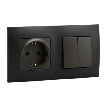 Legrand - Kućna SCHUKO utičnica i dvostruki serijski prekidač br. 5 sa ramom NILOE 250V crna