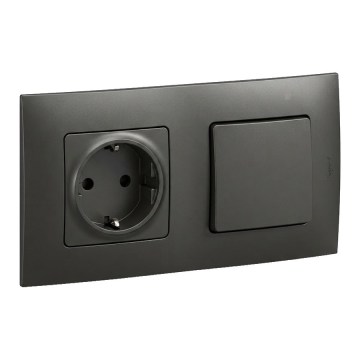 Legrand - kućna SCHUKO utičnica i jednopolni prekidač br. 1 sa okvirom NILOE 250V crna