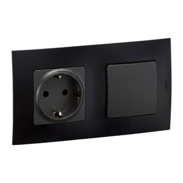 Legrand - Kućna SCHUKO utičnica i stepenišni prekidač br. 6 sa okvirom NILOE, 250V, crna