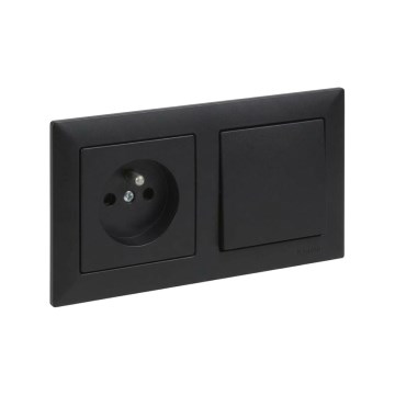 Legrand - Kućna utičnica i jednopolni prekidač br. 1 sa ramkom SUNO 250V crna