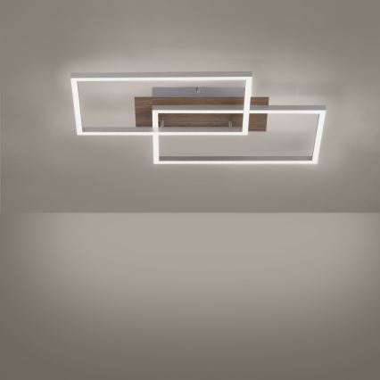Leuchten Direkt 14018-78 - LED prigušiva stropna svetiljka IVEN 2xLED/15W/230V hrast + daljinski upravljač