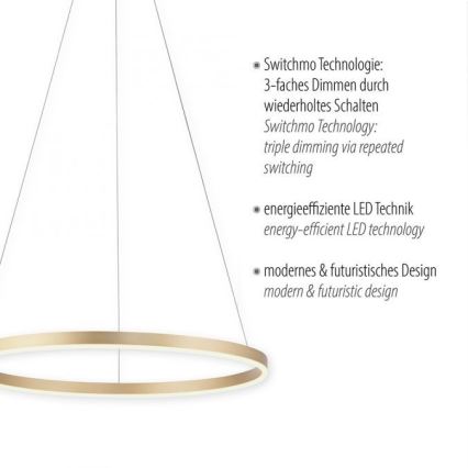 Leuchten Direkt 15394-60 - RITUS LED prigušiva viseća lampa na sajli, LED/30W/230V, mesing