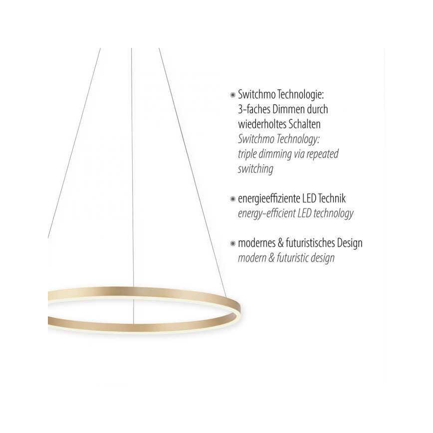 Leuchten Direkt 15394-60 - RITUS LED prigušiva viseća lampa na sajli, LED/30W/230V, mesing