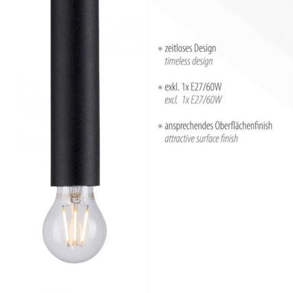 Leuchten Direkt 15617-18 - Viseći luster na sajli BRUNA 1xE27/60W/230V crna