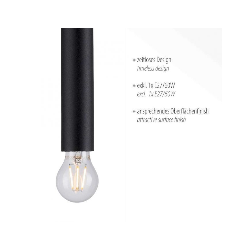 Leuchten Direkt 15617-18 - Viseći luster na sajli BRUNA 1xE27/60W/230V crna