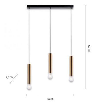Leuchten Direkt 15618-60 - Luster na sajli BRUNA 3xE27/60W/230V mesing