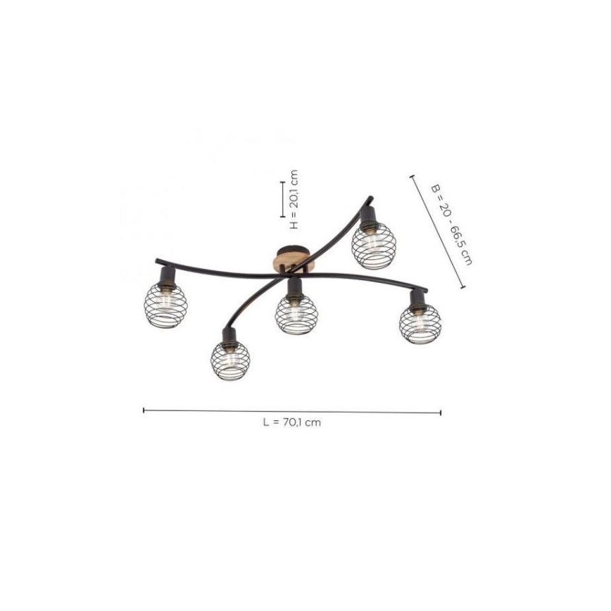 Leuchten Direkt 15925-79 - Plafonski luster EUGEN 5xE14/40W/230V, hrast