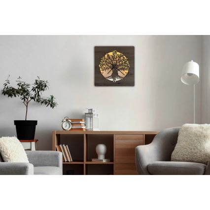 Li-Go 23537/DUB2 - LED prigušiva sat LED/10W/5V 20000 mAh 42x42 cm hrast/maslina u krugu + daljinski upravljač