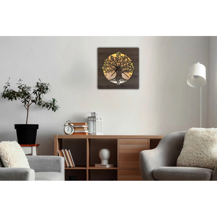 Li-Go 23537/DUB2 - LED prigušiva sat LED/10W/5V 20000 mAh 42x42 cm hrast/maslina u krugu + daljinski upravljač