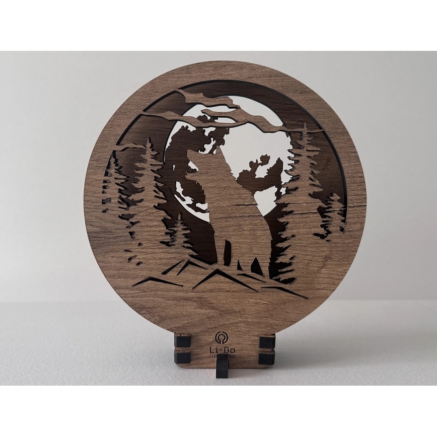 Li-Go 23574/DUB2 - prigušiva LED stona dekoracija LED/12W/230V 20x22 cm hrast/Vuk i mesec