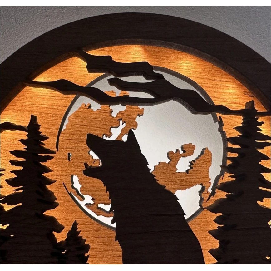 Li-Go 23574/DUB2 - prigušiva LED stona dekoracija LED/12W/230V 20x22 cm hrast/Vuk i mesec