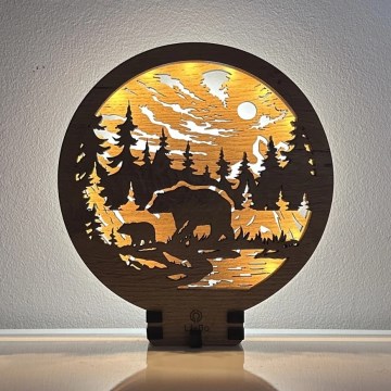 Li-Go 23595/DUB2 - LED prigušiva stona dekoracija LED/12W/230V 20x22 cm hrast/Medvedi