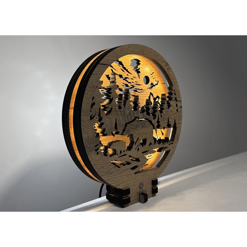 Li-Go 23595/DUB2 - LED prigušiva stona dekoracija LED/12W/230V 20x22 cm hrast/Medvedi
