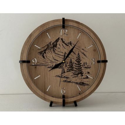 Li-Go 23697/DUB/BAT2 - LED prigušiva sat sa senzorom pokreta LED/10W/5V 20000 mAh + 1xAA Ø 32 cm hrast/Planine