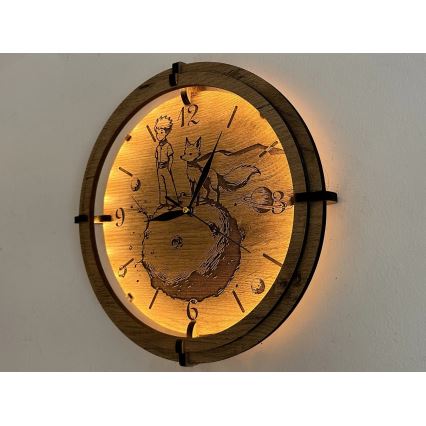 Li-Go 23712/DUB/BAT2 - LED prigušiva zidni sat sa senzorom pokreta LED/10W/5V 20000 mAh + 1xAA prečnik 32 cm hrast/Mali princ