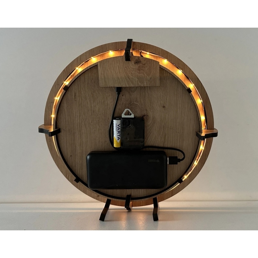 Li-Go 23712/DUB/BAT2 - LED prigušiva zidni sat sa senzorom pokreta LED/10W/5V 20000 mAh + 1xAA prečnik 32 cm hrast/Mali princ