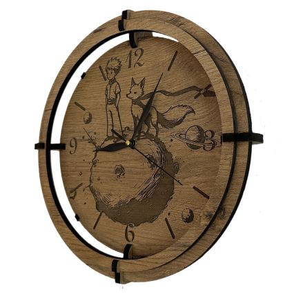 Li-Go 23712/DUB/BAT2 - LED prigušiva zidni sat sa senzorom pokreta LED/10W/5V 20000 mAh + 1xAA prečnik 32 cm hrast/Mali princ