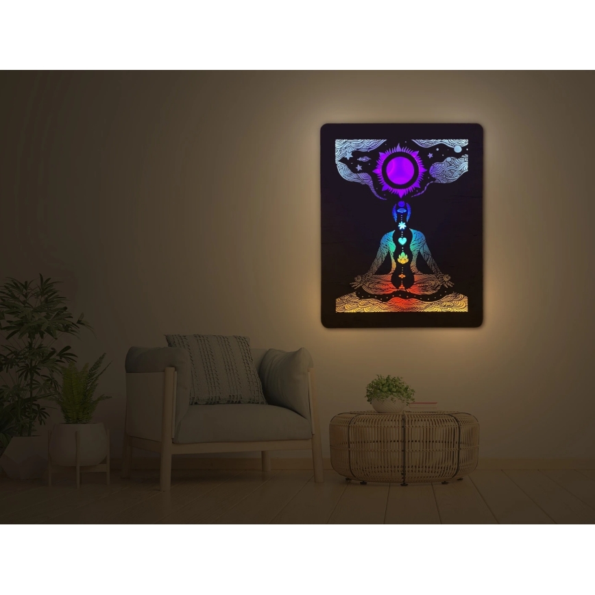 Li-Go 4421/A/4 - LED prigušiva zidna dekoracija LED/10W/5V 30000 mAh 70x90 cm hrast/čakre
