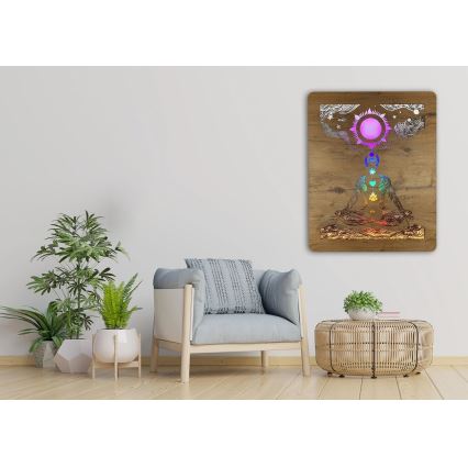 Li-Go 4421/A/4 - LED prigušiva zidna dekoracija LED/10W/5V 30000 mAh 70x90 cm hrast/čakre