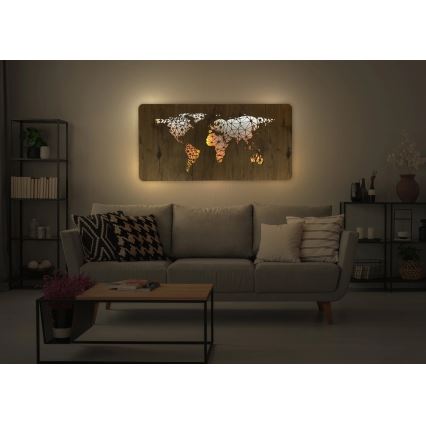 Li-Go 4457/A/4 - LED prigušiva zidna dekoracija LED/10W/5V 30000 mAh 120x60 cm hrast/Mapa sveta