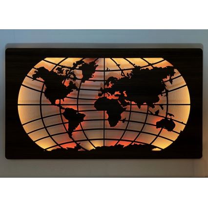 Li-Go 4709/DUB2 - LED RGBW Prigušiva zidna dekoracija LED/24W/230V 125x74 cm hrast/Mapa sveta paralele + daljinski upravljač