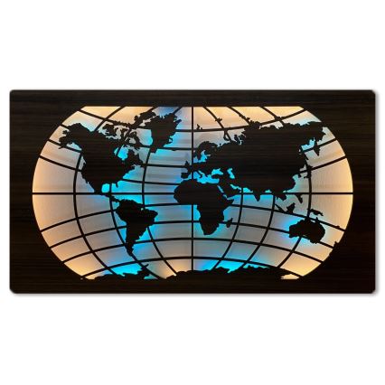 Li-Go 4709/DUB2 - LED RGBW Prigušiva zidna dekoracija LED/24W/230V 125x74 cm hrast/Mapa sveta paralele + daljinski upravljač