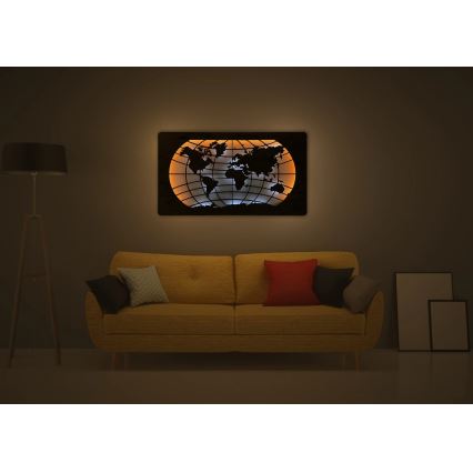 Li-Go 4868/DUB2 - LED prigušiva zidna dekoracija LED/24W/230V 110x60 cm hrast/Mapa sveta (paralele)