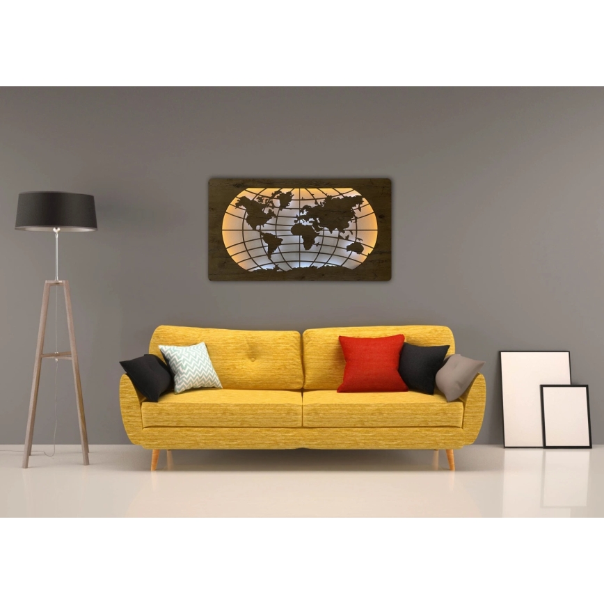Li-Go 4868/DUB2 - LED prigušiva zidna dekoracija LED/24W/230V 110x60 cm hrast/Mapa sveta (paralele)