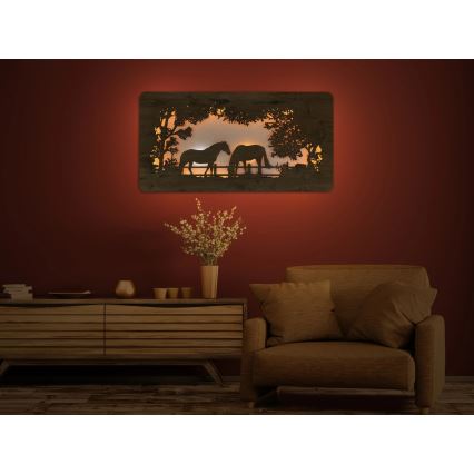 Li-Go 5012/B/4 - LED prigušiva zidna dekoracija LED/10W/5V 30000 mAh 120x60 cm hrast/konji + daljinski upravljač