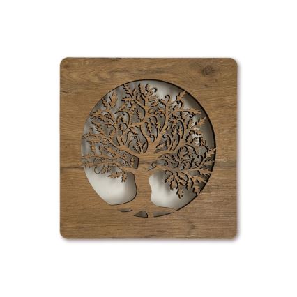 Li-Go 5275/DUB2 - LED prigušiva zidna dekoracija LED/10W/5V 20000 mAh 42x42 cm hrast/hrast u krugu + daljinski upravljač