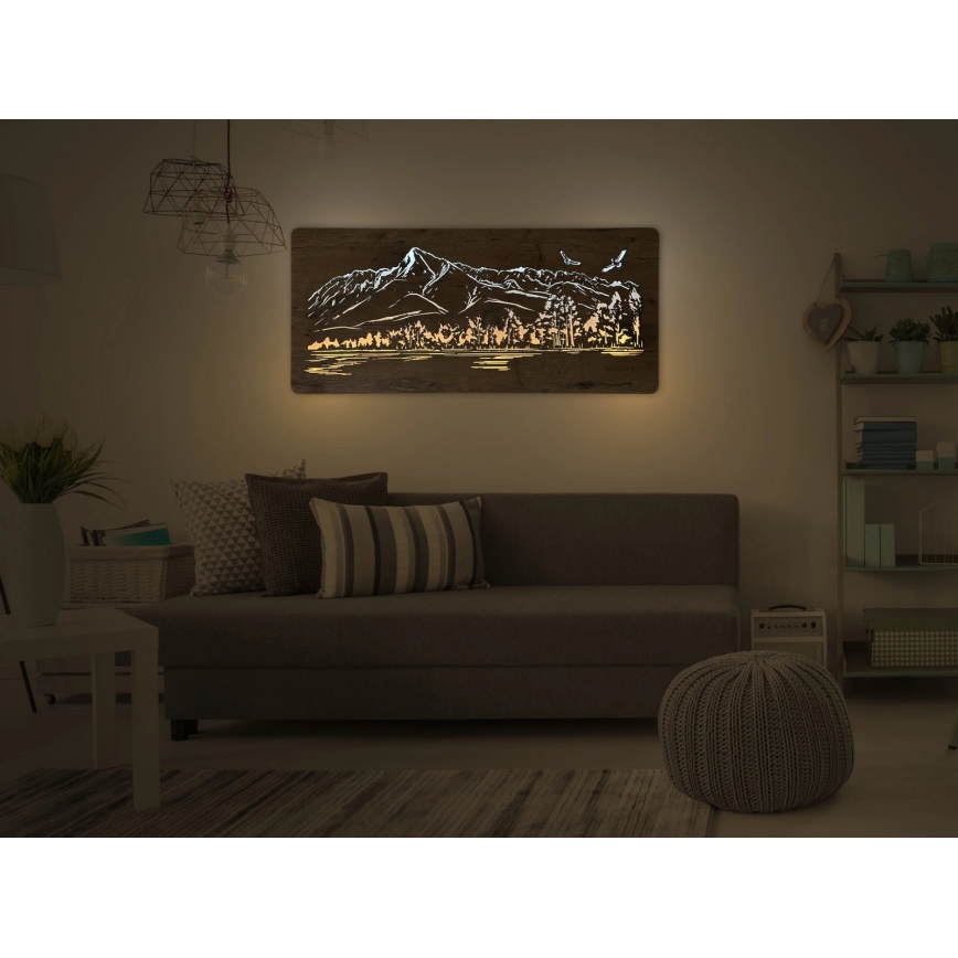 Li-Go 5589/A/DUB2 - LED prigušiva zidna dekoracija LED/10W/5V 30000 mAh 110x50 cm hrast/Planine sa pticama