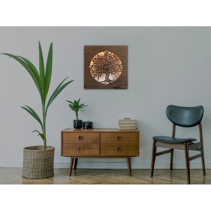 Li-Go 5652/DUB2 - LED prigušiva zidni sat LED/10W/5V 20000 mAh 42x42 cm hrast/Hrast u krugu + daljinski upravljač