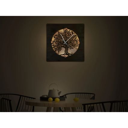 Li-Go 5652/DUB2 - LED prigušiva zidni sat LED/10W/5V 20000 mAh 42x42 cm hrast/Hrast u krugu + daljinski upravljač