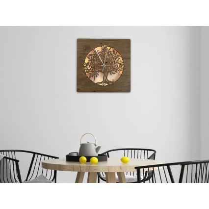 Li-Go 5652/DUB2 - LED prigušiva zidni sat LED/10W/5V 20000 mAh 42x42 cm hrast/Hrast u krugu + daljinski upravljač