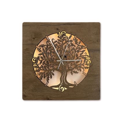 Li-Go 5652/DUB2 - LED prigušiva zidni sat LED/10W/5V 20000 mAh 42x42 cm hrast/Hrast u krugu + daljinski upravljač