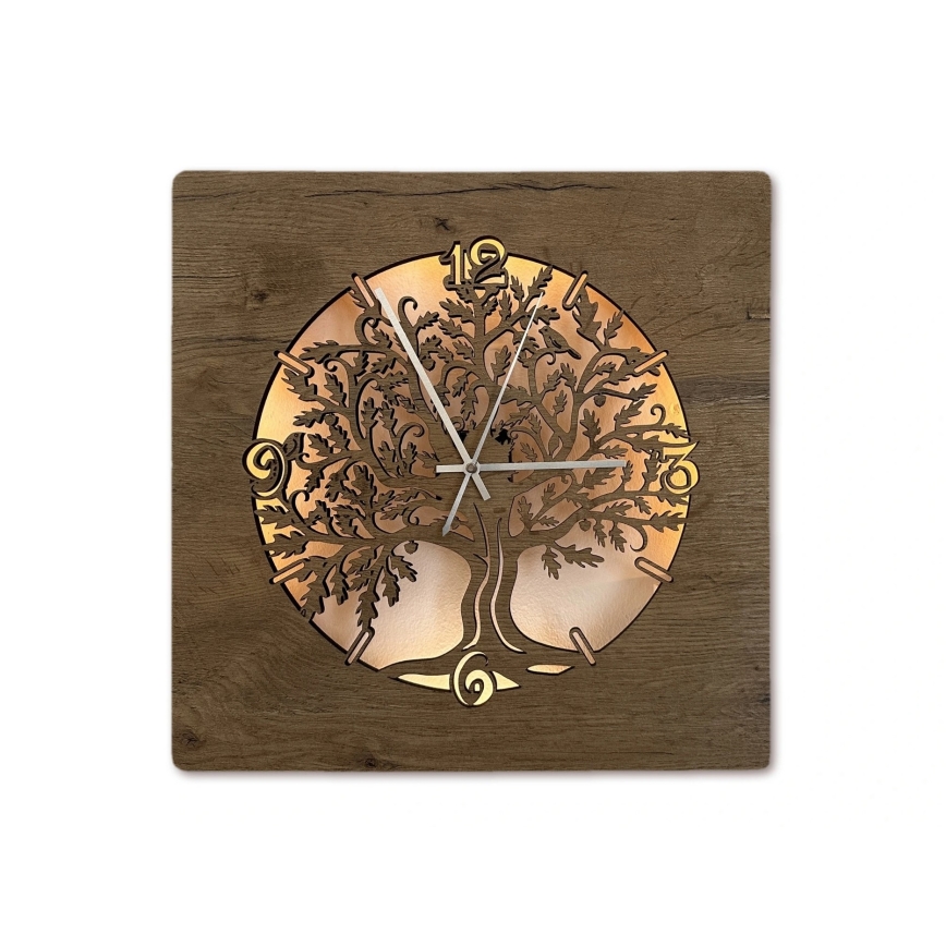 Li-Go 5652/DUB2 - LED prigušiva zidni sat LED/10W/5V 20000 mAh 42x42 cm hrast/Hrast u krugu + daljinski upravljač